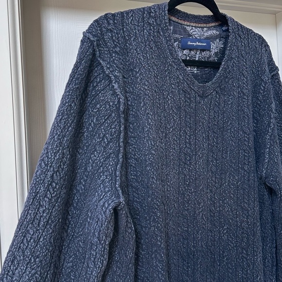 Tommy Bahama Cable Knit Pullover Cotton Sweater Blue Size Large - Picture 4 of 8